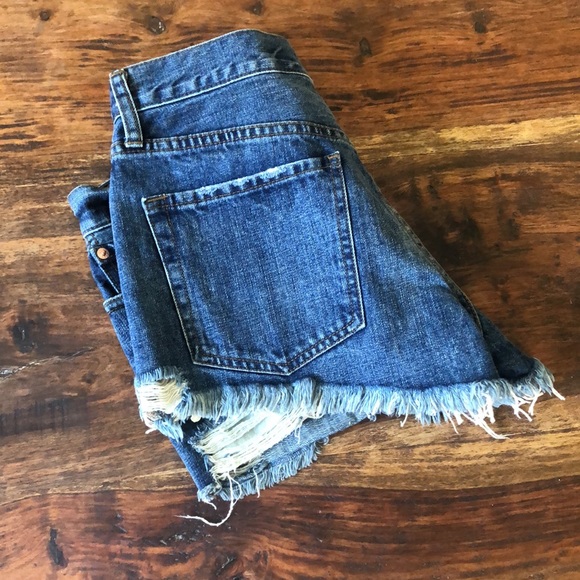 We The Free Destroyed Denim Button Up Shorts - Picture 10 of 11
